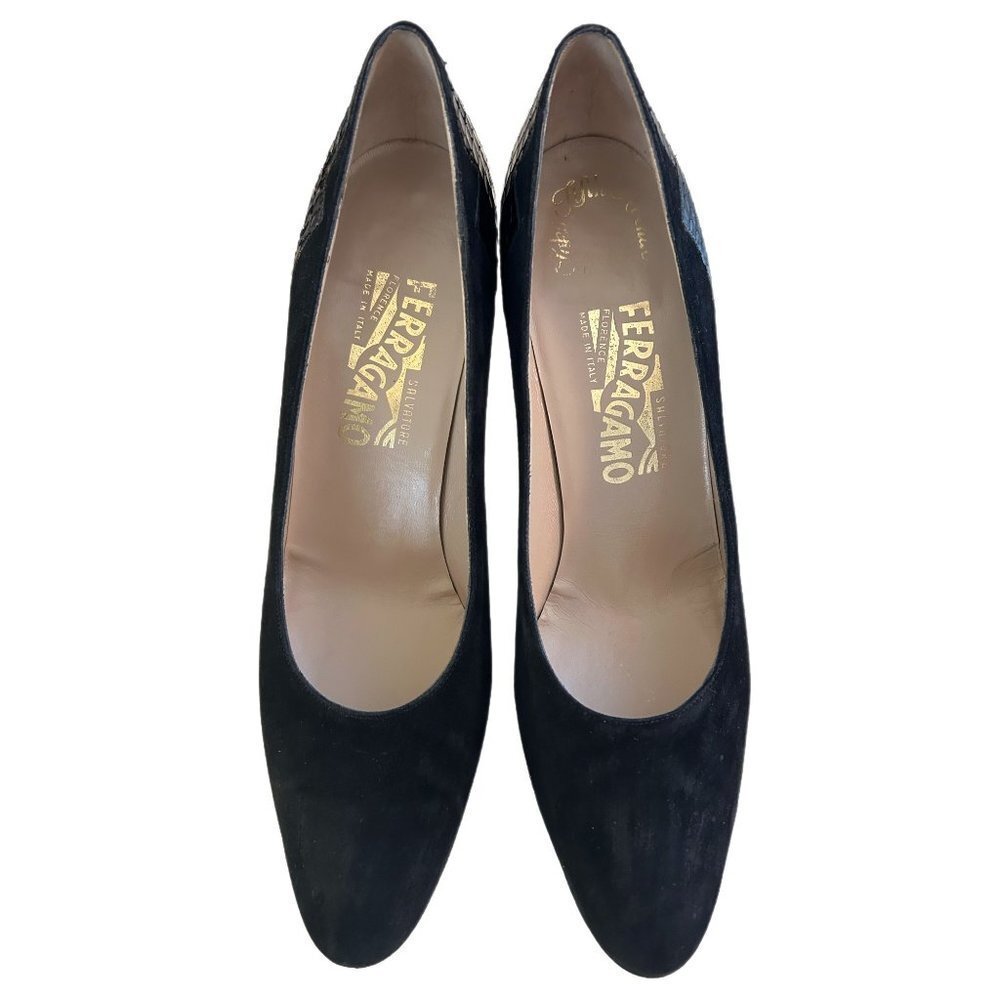 SALVATORE Ferragamo Women's Black Suede Heels Size 10 - Picture 2 of 8
